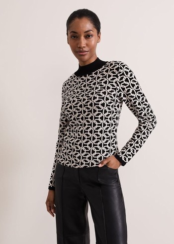 Phase Eight Callie Chain Jacquard Fitted Knitwear Black/White Canada | HDCSRB-425